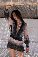 BLACK PAISLEY MINI SHIRT DRESS