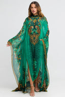 Emerald Leopardess Hi-neck Maxi Kaftan