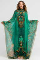 Emerald Leopardess Hi-neck Maxi Kaftan