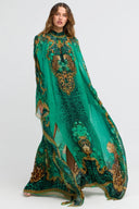 Emerald Leopardess Hi-neck Maxi Kaftan