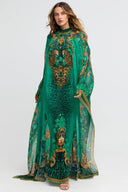 Emerald Leopardess Hi-neck Maxi Kaftan