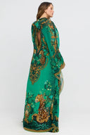 Emerald Leopardess Hi-neck Maxi Kaftan