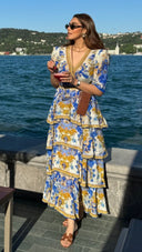 SANTORINI SUN KISS CROSS OVER MAXI DRESS