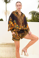 BLACK LEOPARDESS CUFFED SHIRT - Czarina