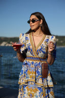 SANTORINI SUN KISS CROSS OVER MAXI DRESS