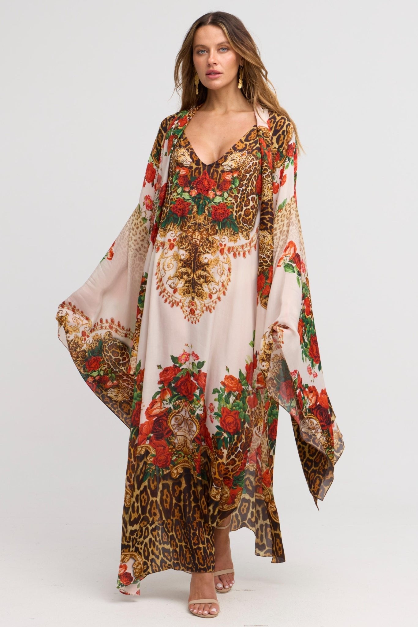 White Leopardess High - neck Maxi Kaftan - Czarina