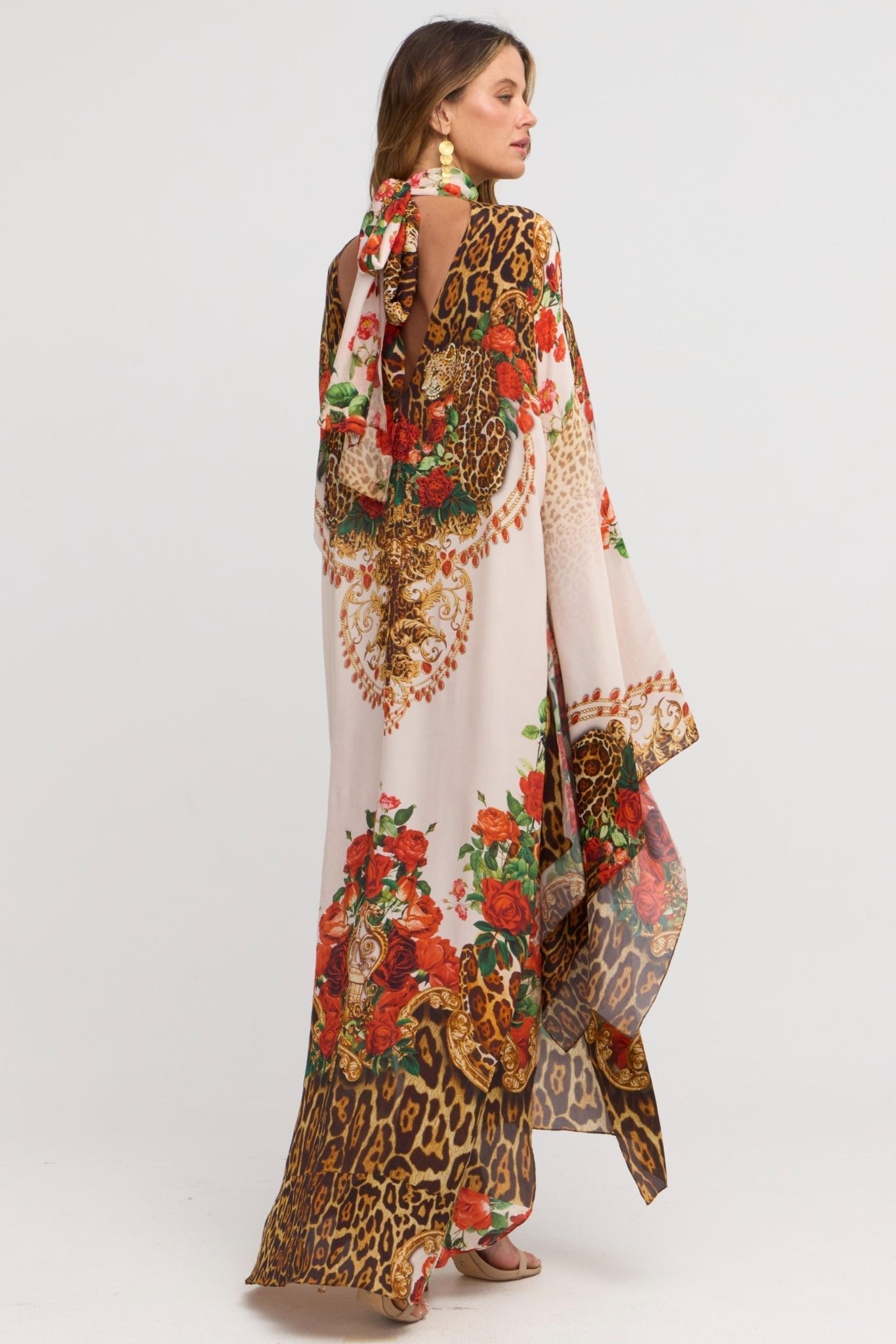 White Leopardess High - neck Maxi Kaftan - Czarina