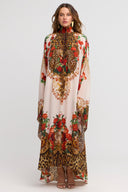 White Leopardess High - neck Maxi Kaftan - Czarina