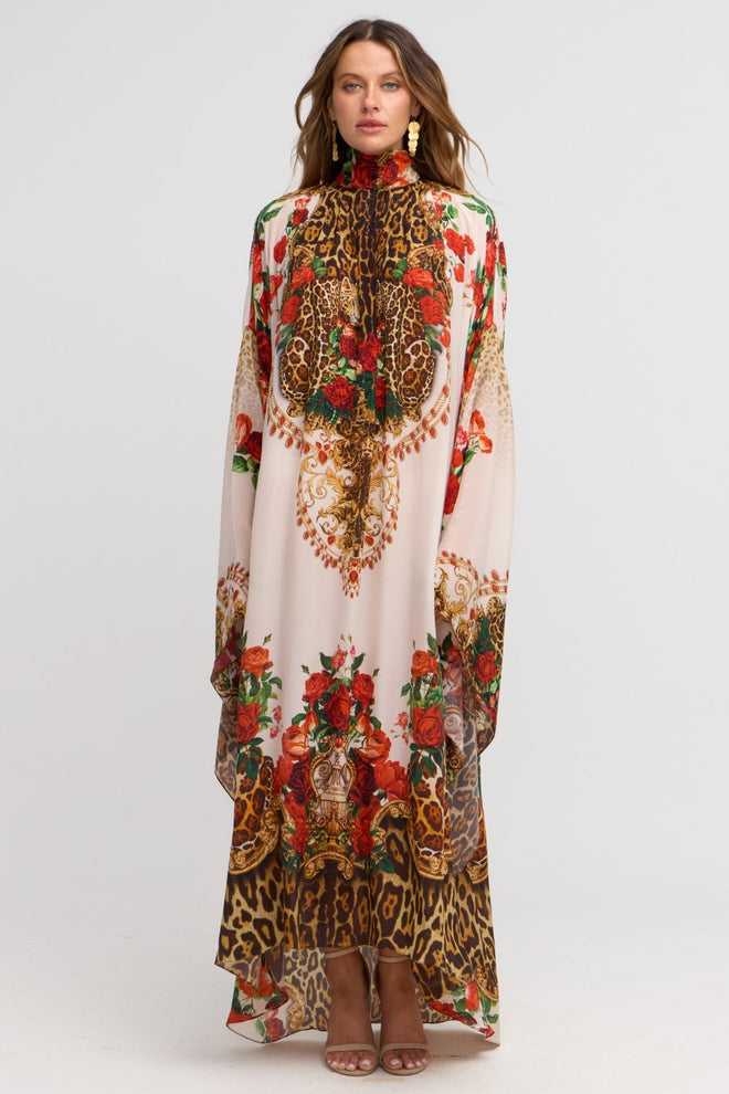 White Leopardess High - neck Maxi Kaftan - Czarina