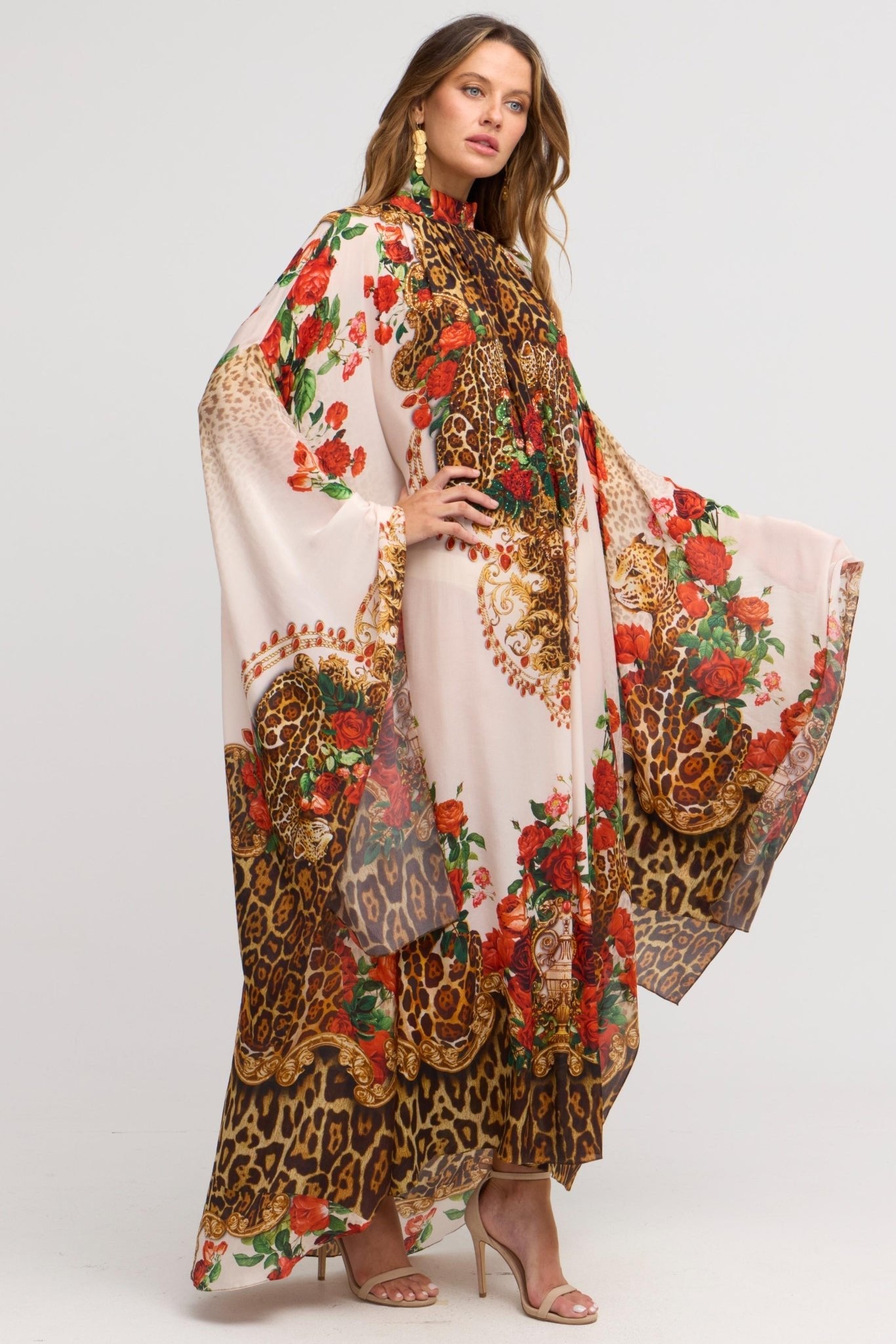 White Leopardess High - neck Maxi Kaftan - Czarina