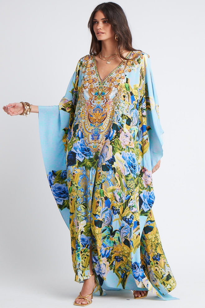 BLOOM GARDEN BIG WIDTH SILK LONG KAFTAN