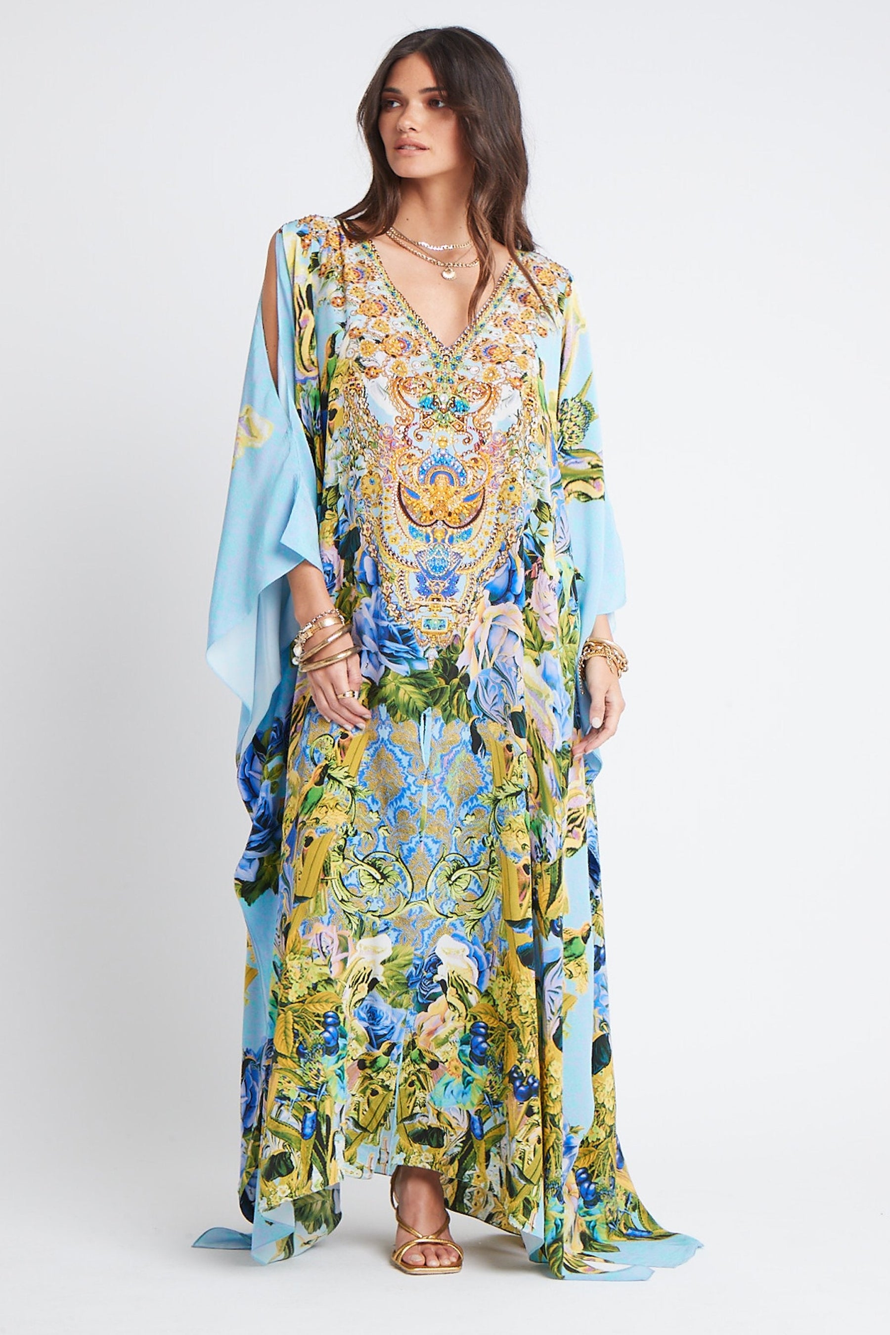 BLOOM GARDEN BIG WIDTH SILK LONG KAFTAN