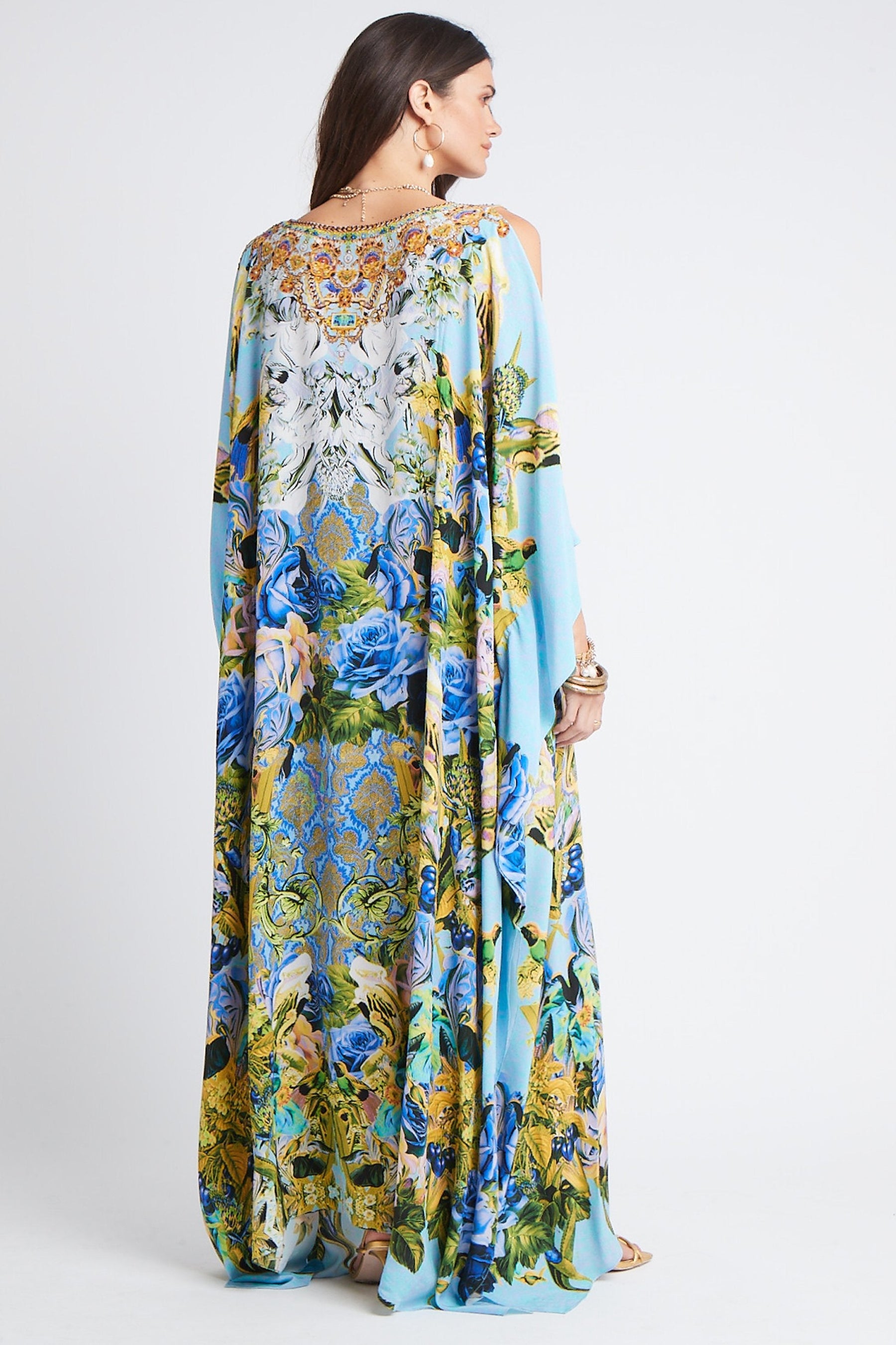 BLOOM GARDEN BIG WIDTH SILK LONG KAFTAN