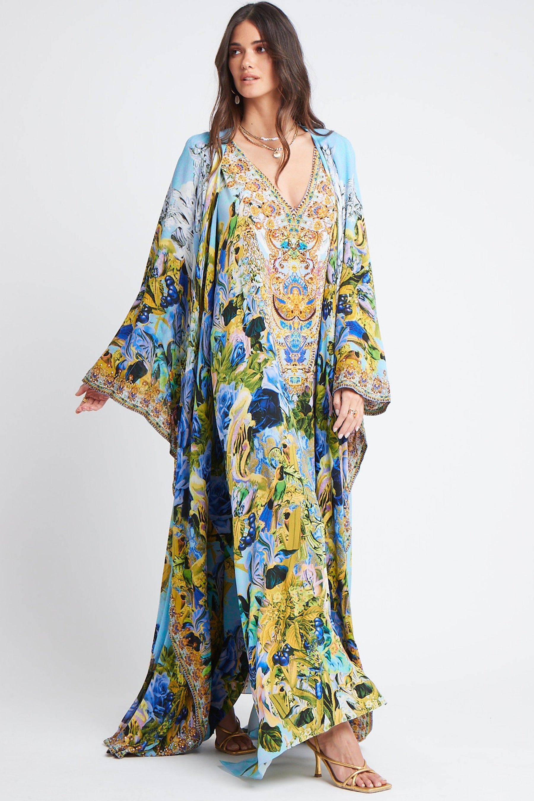 BLOOM GARDEN BIG WIDTH SILK LONG KAFTAN