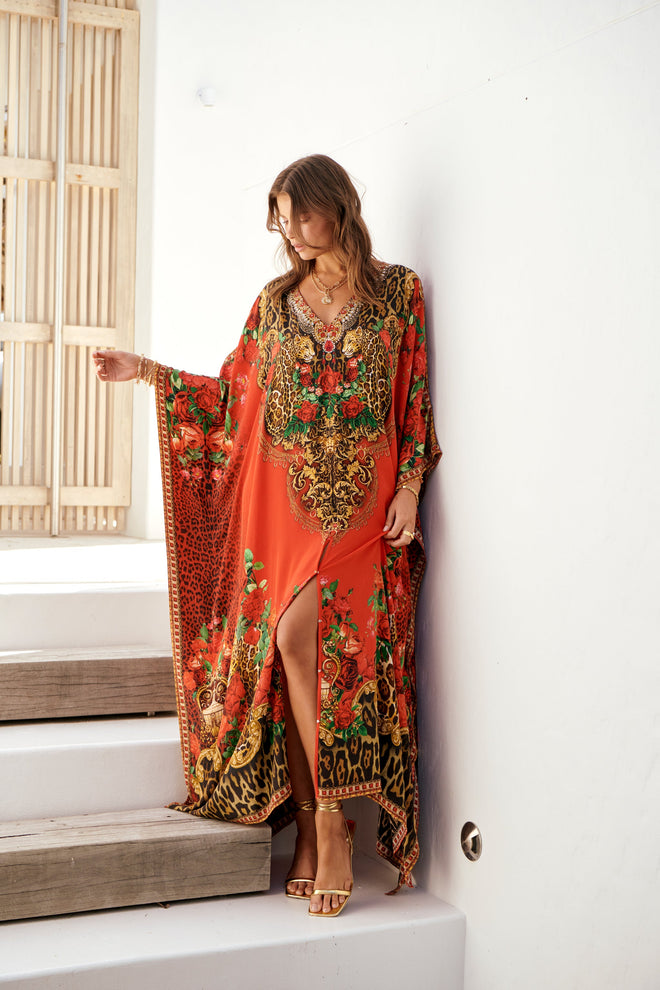 LEOPARDESS BIG WIDTH SILK LONG KAFTAN-Czarina