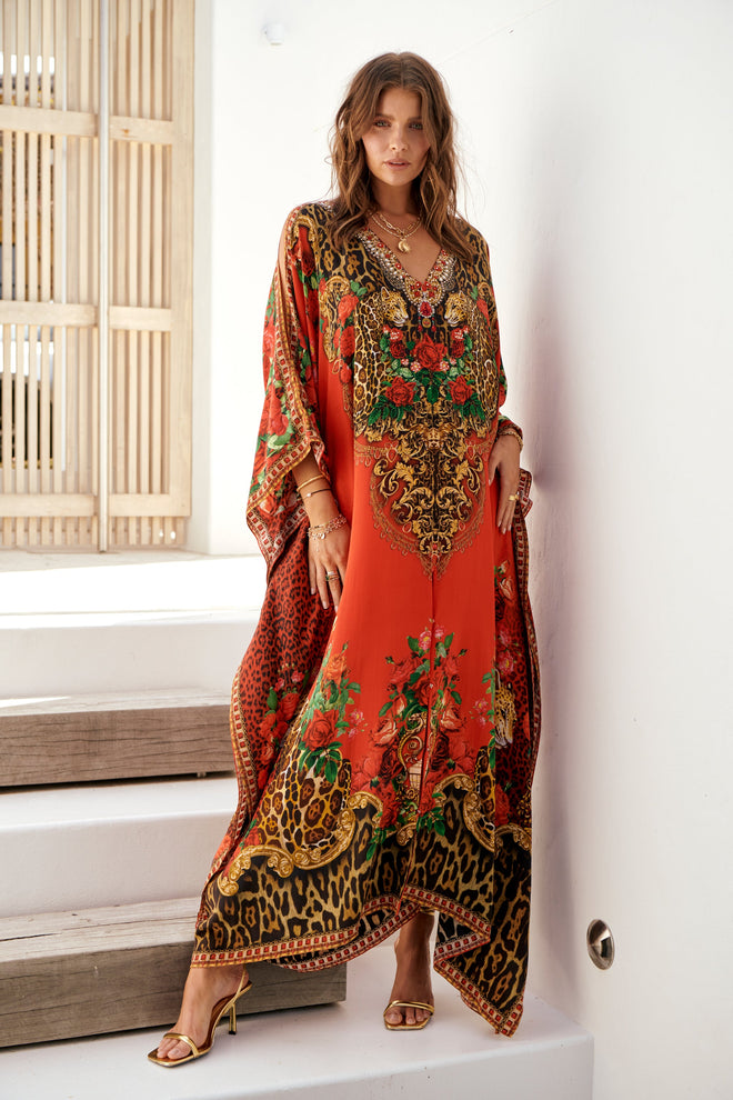 LEOPARDESS BIG WIDTH SILK LONG KAFTAN-Czarina