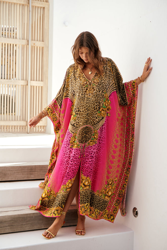 PRINCESS LEOPARD SILK BIG WIDTH LONG KAFTAN