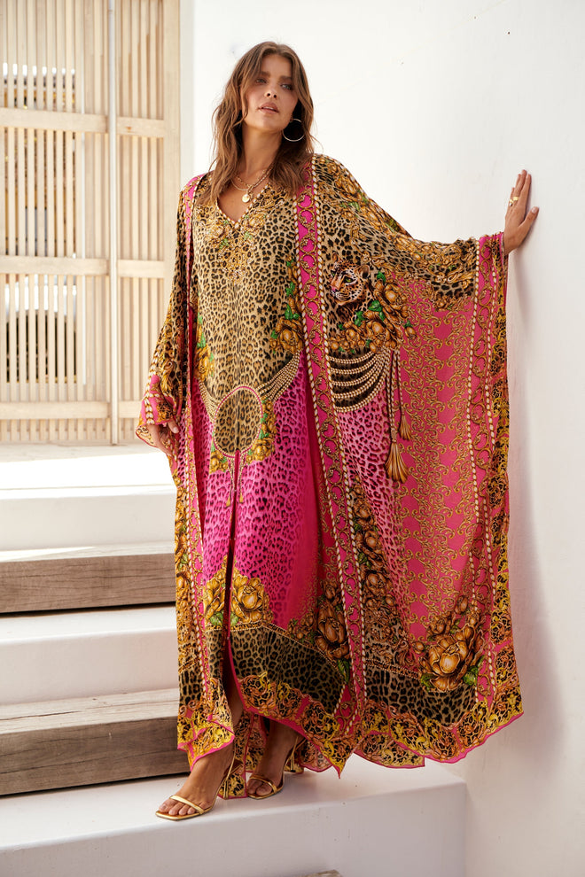 PRINCESS LEOPARD SILK BIG WIDTH LONG KAFTAN