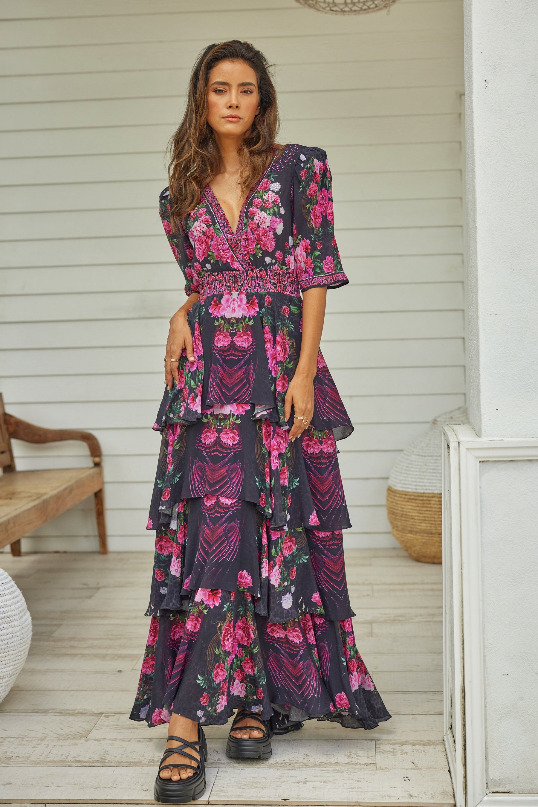 ROMANTIC JEWELS CROSS OVER MAXI DRESS