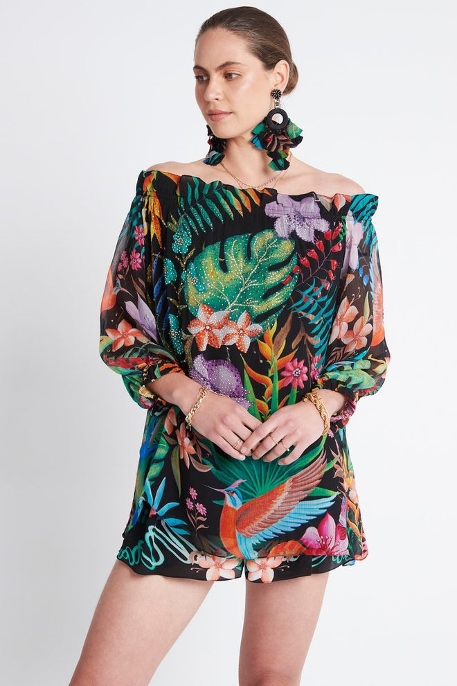 TROPICAL FLORALS OFF SHOULDER TOP