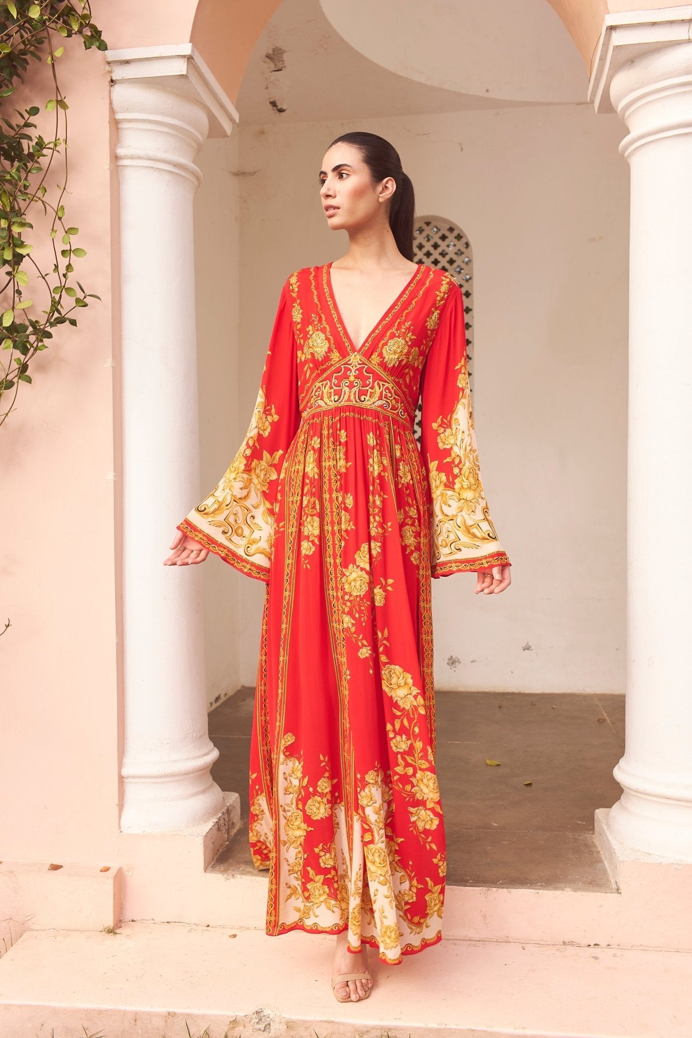 A NIGHT IN SHANGHAI MAXI DRESS W FLARED SLEEVES - Czarina