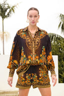 BLACK LEOPARDESS CUFFED SHIRT - Czarina