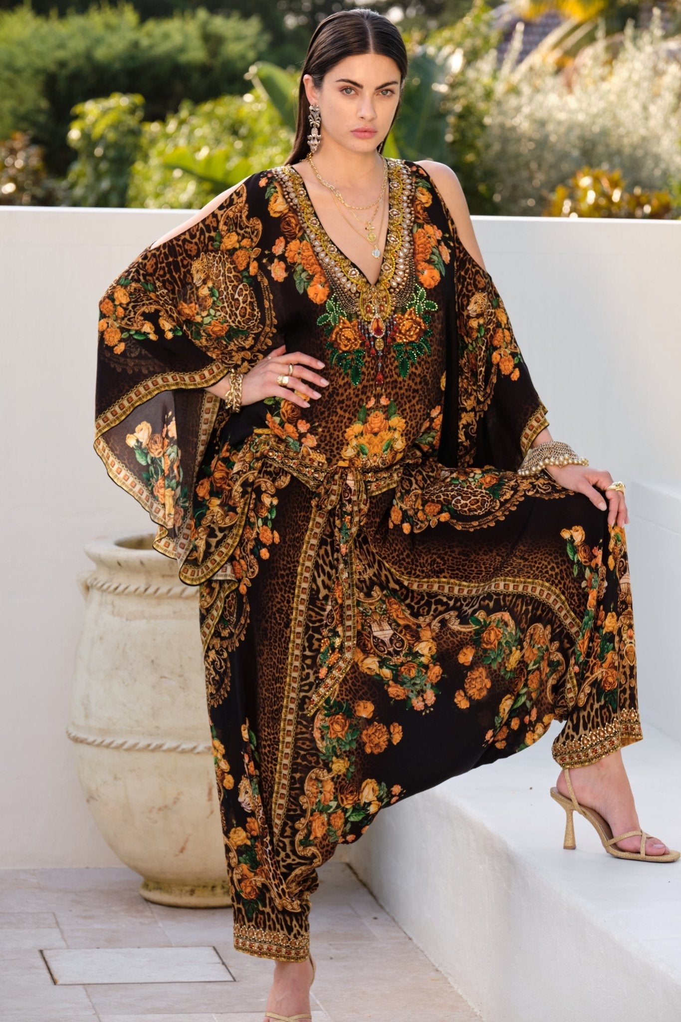 BLACK LEOPARDESS KAFTAN DRESS - Czarina