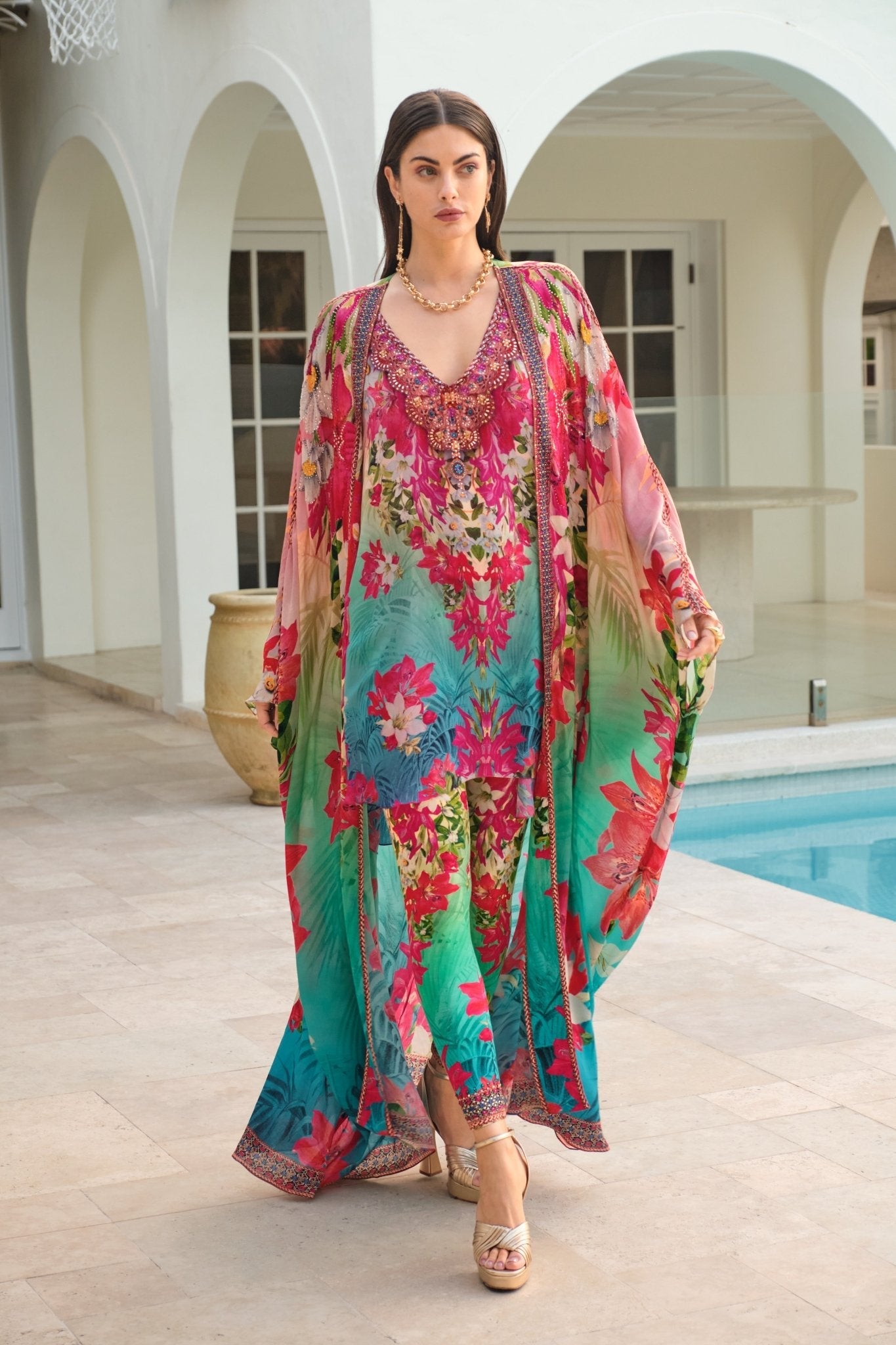 BLUE BLOSSOM KAFTAN DRESS - Czarina