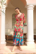 BLUE BLOSSOM V NECK TIER MAXI DRESS - Czarina