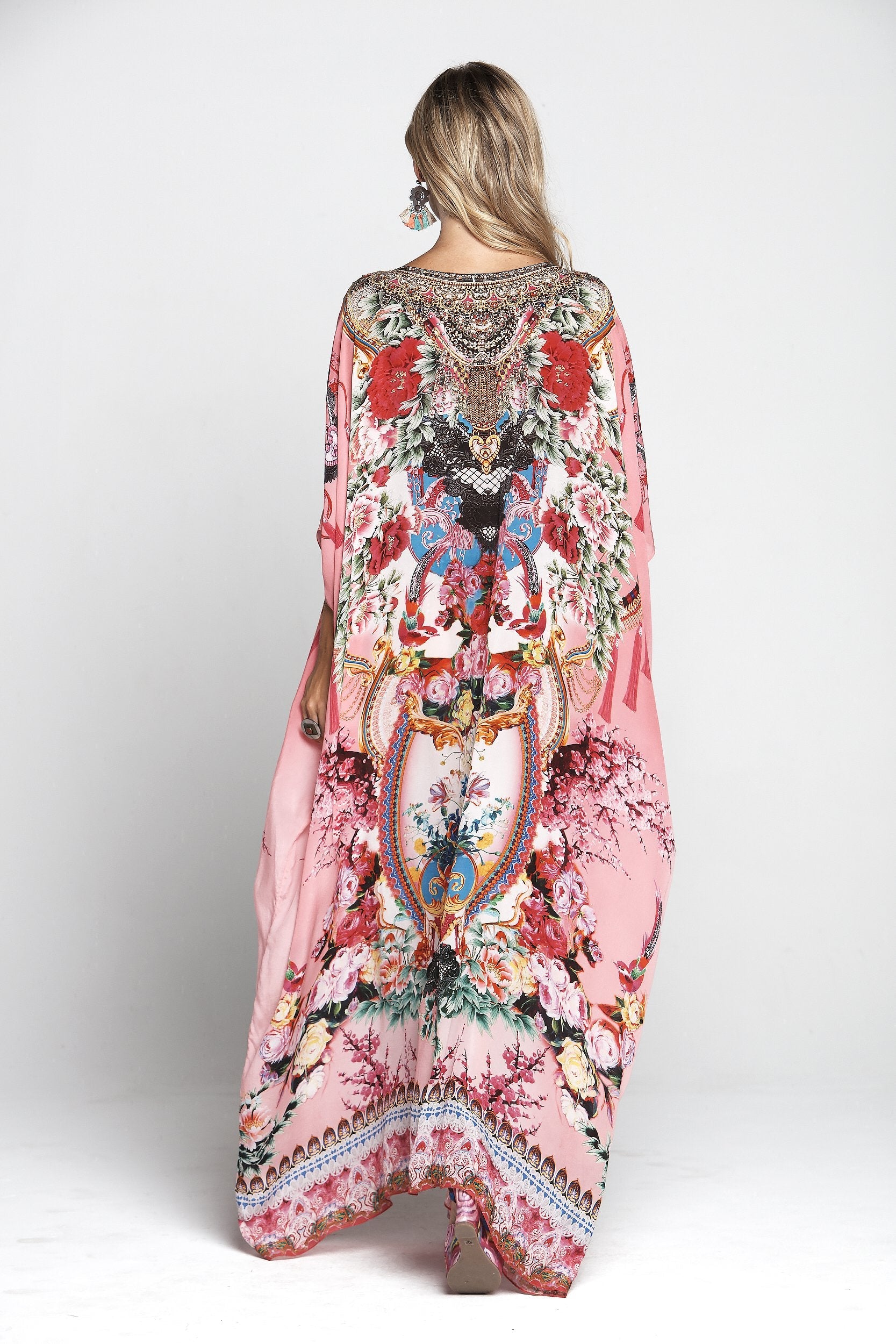 SKY BLUSH ROUND-NECK LONG KAFTAN