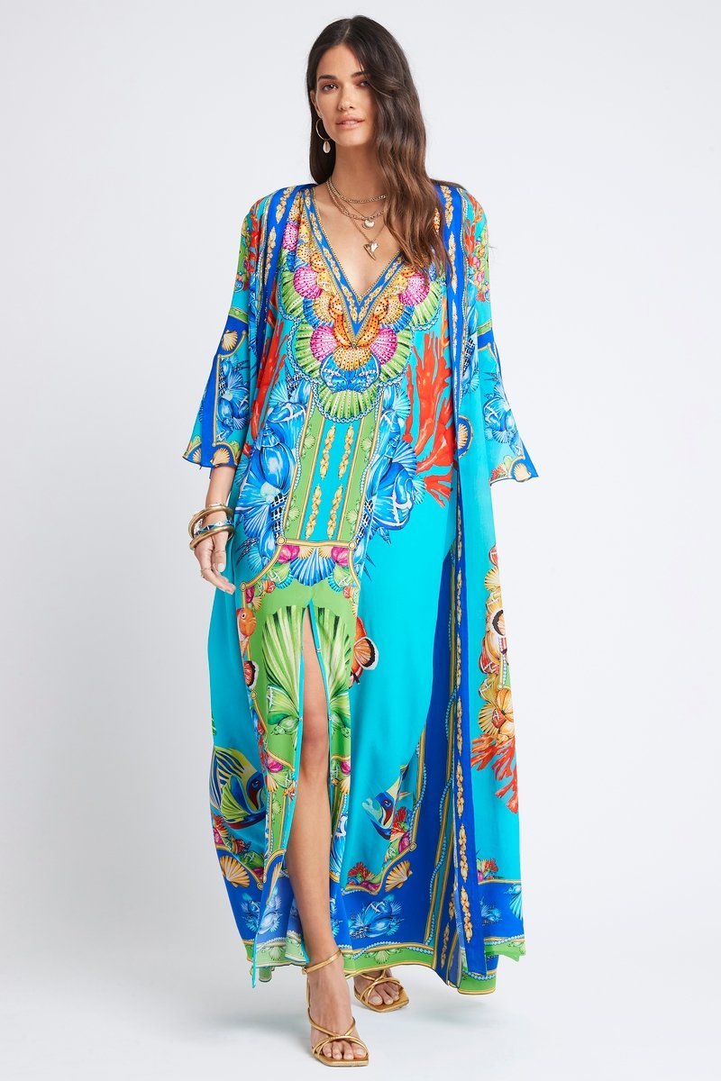 DEEP IN THE OCEAN BIG WIDTH SILK LONG KAFTAN - PRE ORDER - Czarina