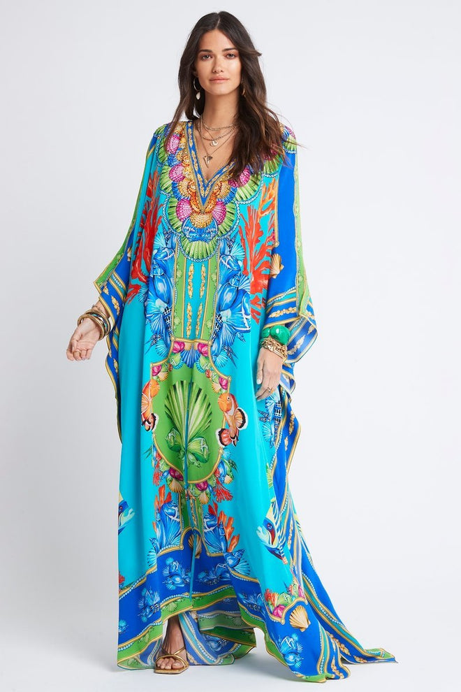 DEEP IN THE OCEAN BIG WIDTH SILK LONG KAFTAN - PRE ORDER - Czarina