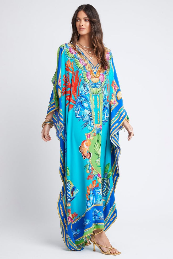 DEEP IN THE OCEAN BIG WIDTH SILK LONG KAFTAN - PRE ORDER - Czarina