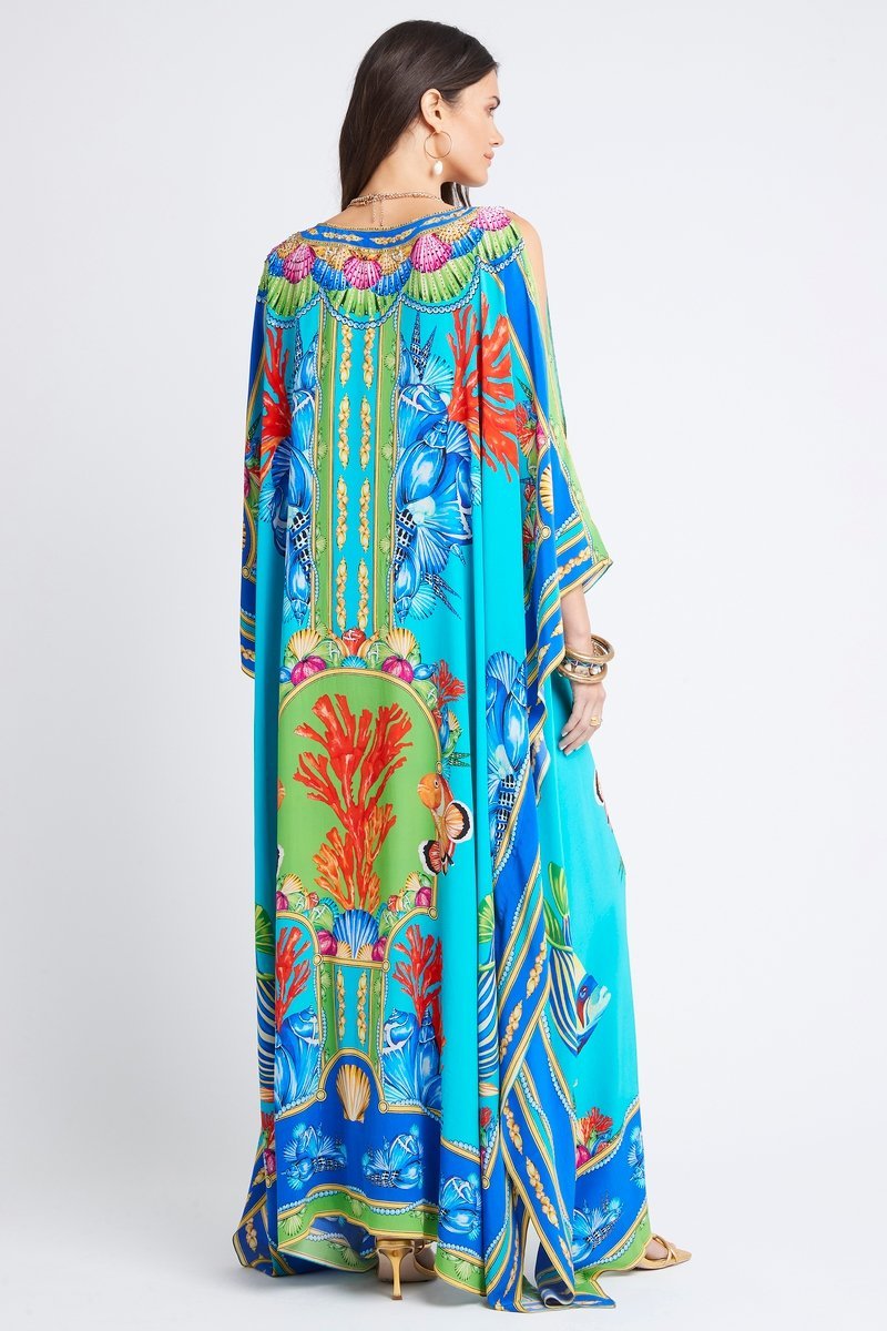 DEEP IN THE OCEAN BIG WIDTH SILK LONG KAFTAN - PRE ORDER - Czarina