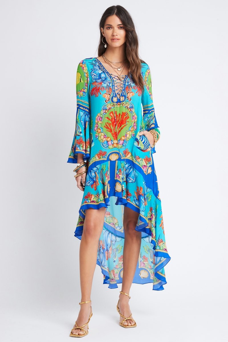 DEEP IN THE OCEAN HI LOW DRESS W SLEEVES - PRE ORDER - Czarina