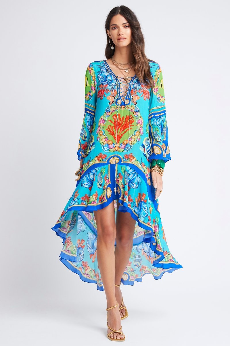 DEEP IN THE OCEAN HI LOW DRESS W SLEEVES - PRE ORDER - Czarina