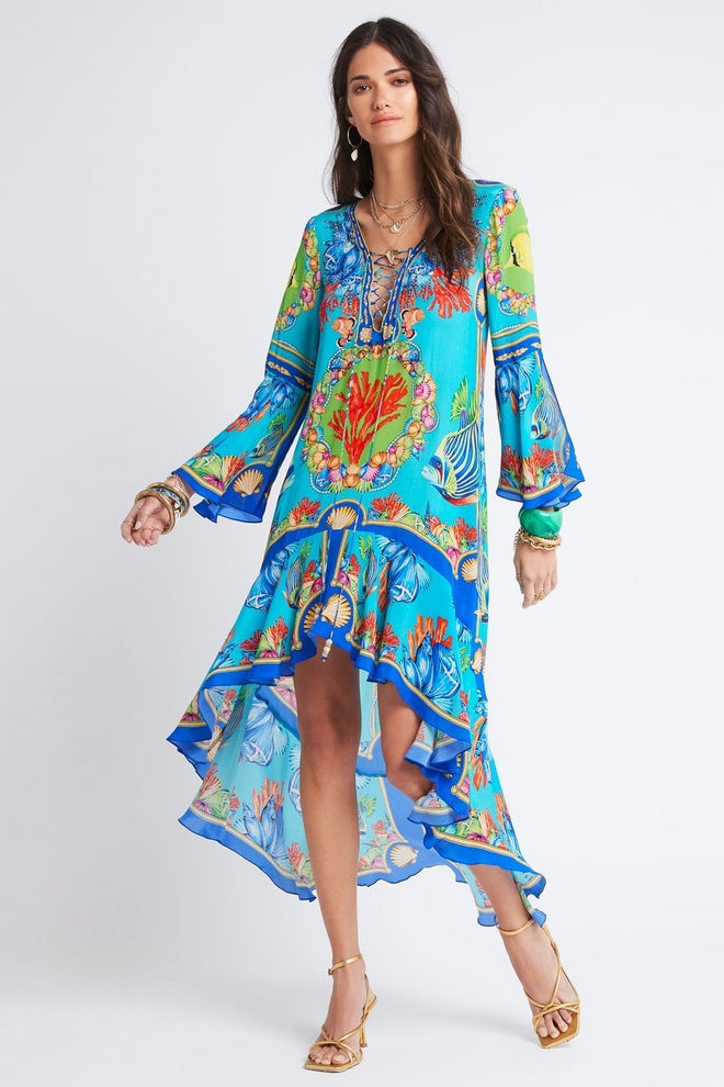 DEEP IN THE OCEAN HI LOW DRESS W SLEEVES - PRE ORDER - Czarina