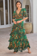EMERALD LEOPARDESS CROSS OVER MAXI DRESS - Czarina