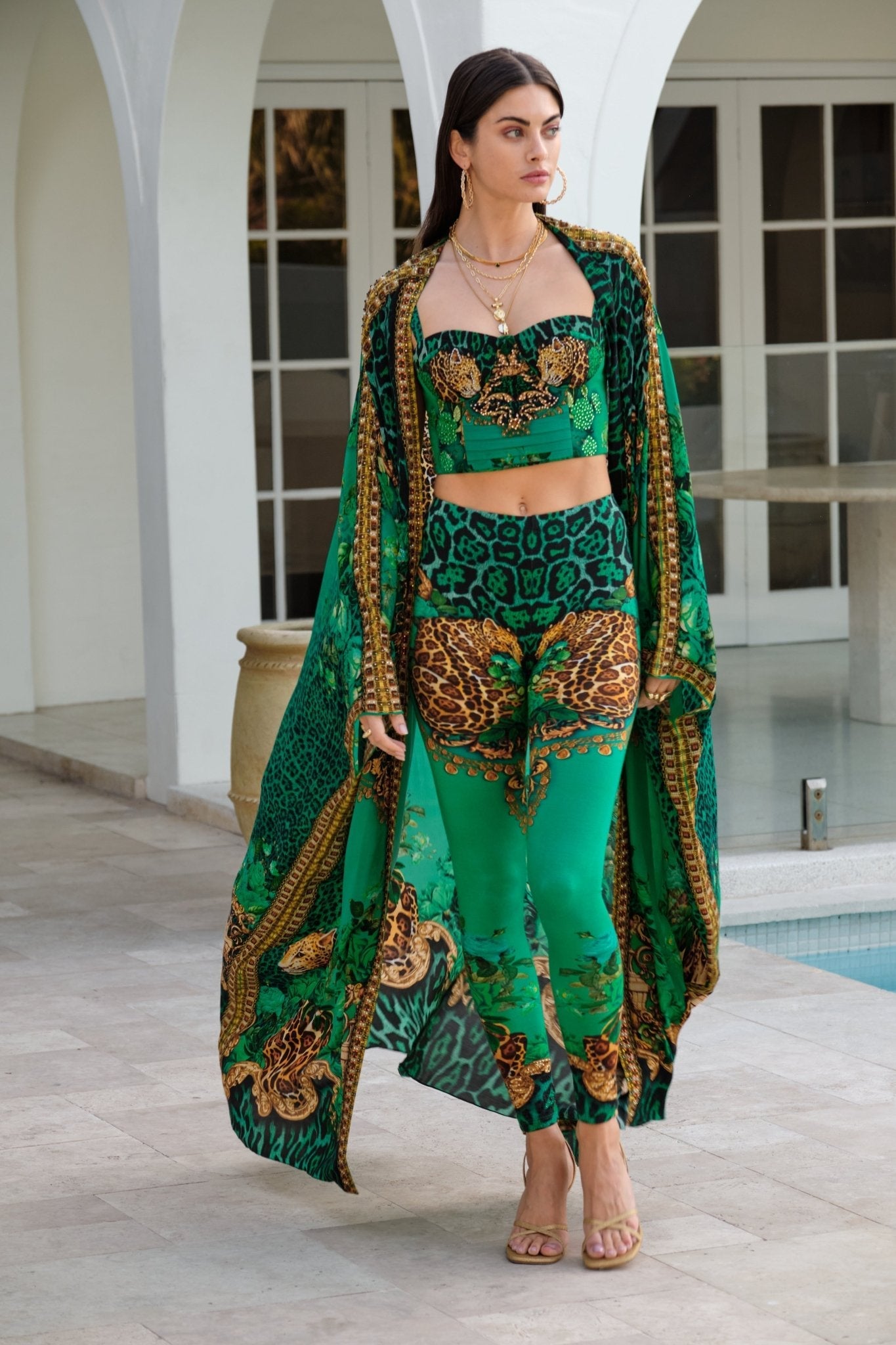 EMERALD LEOPARDESS LONG CAPE - Czarina