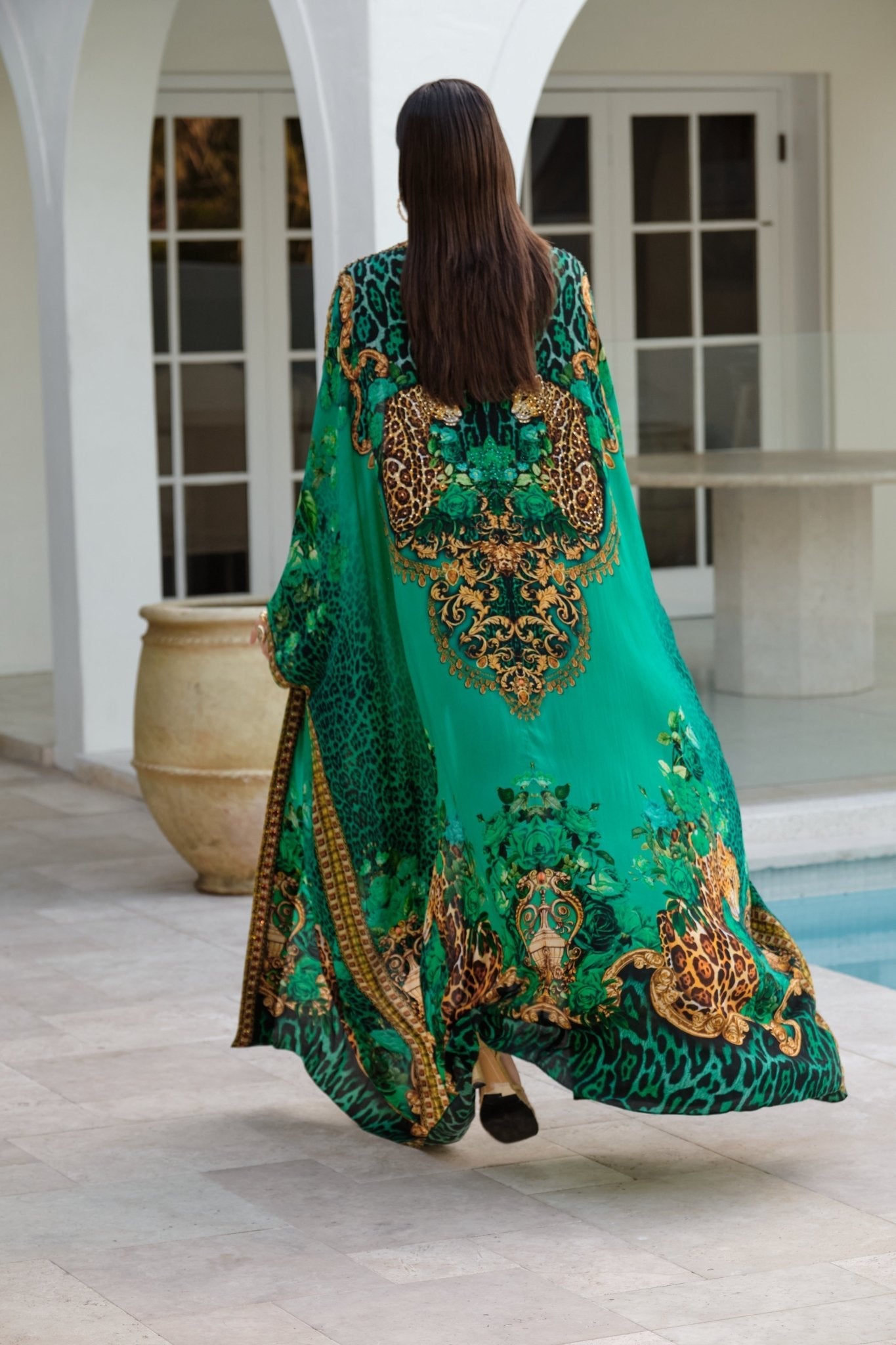 EMERALD LEOPARDESS LONG CAPE - Czarina