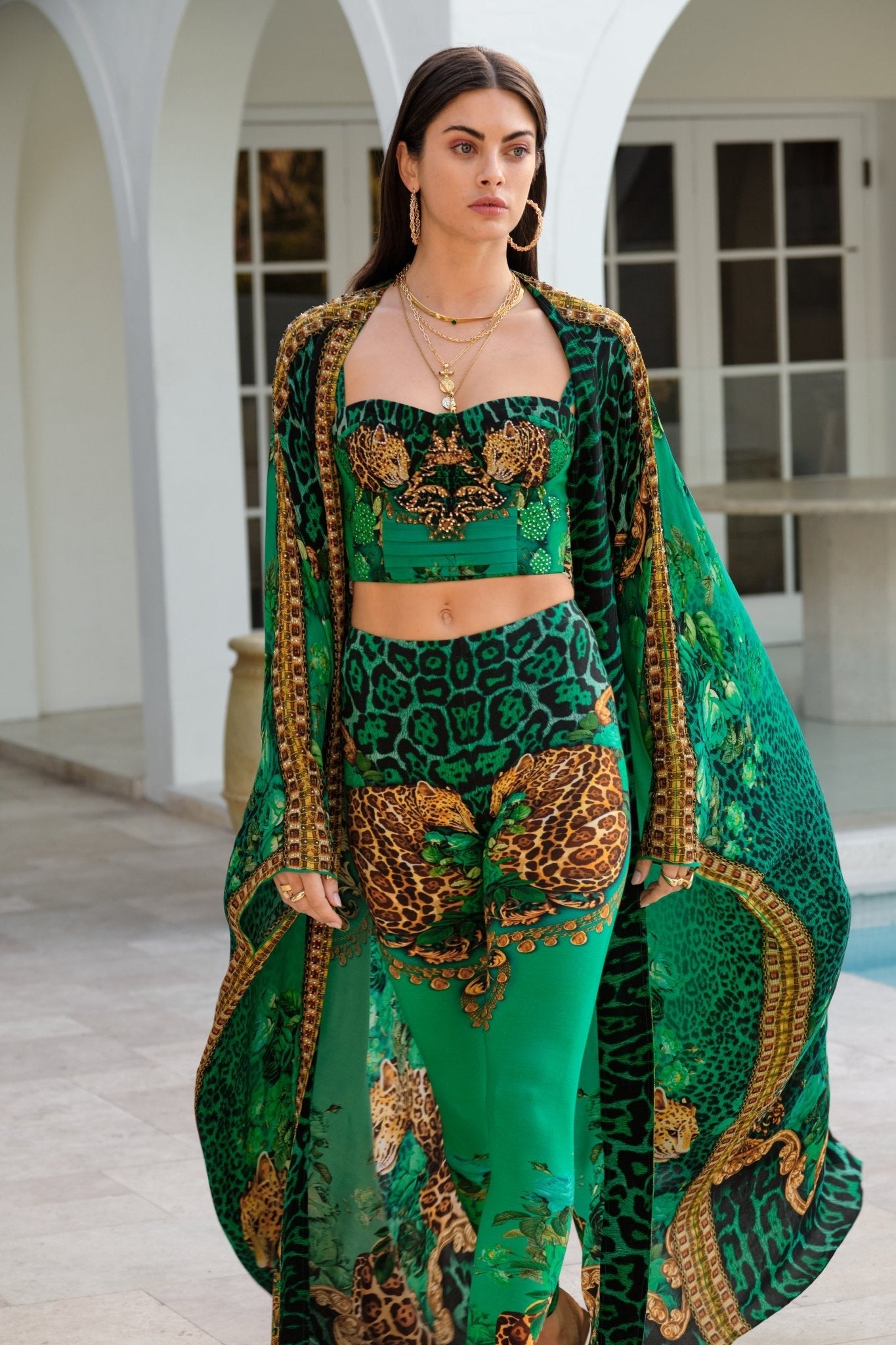 EMERALD LEOPARDESS LONG CAPE - Czarina