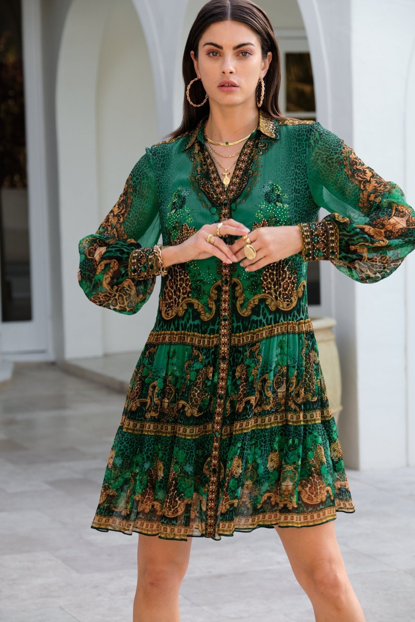 EMERALD LEOPARDESS SHIRT DRESS - Czarina