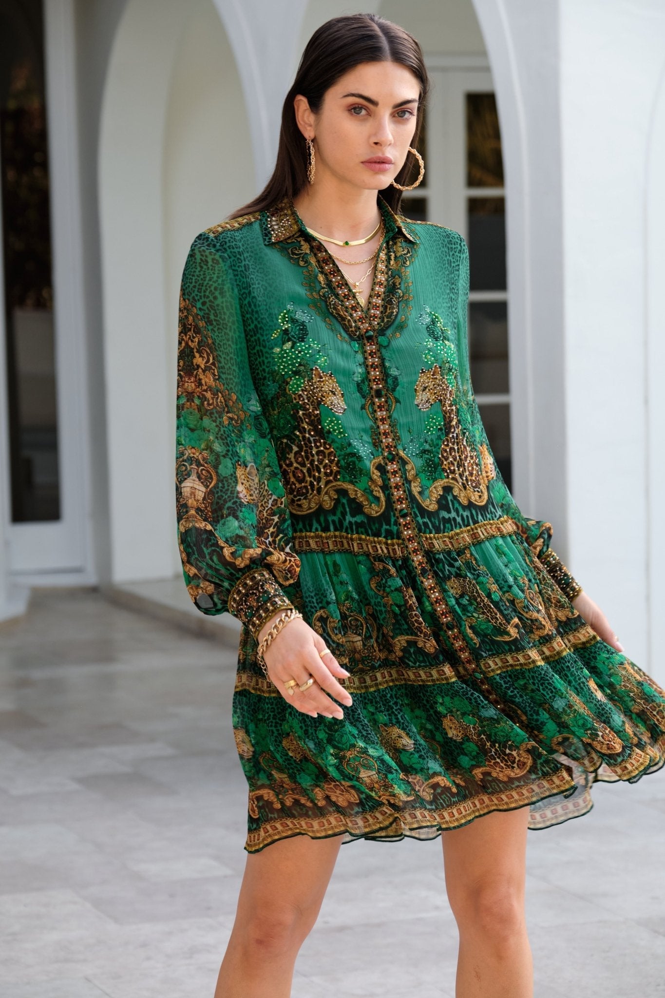 EMERALD LEOPARDESS SHIRT DRESS - Czarina