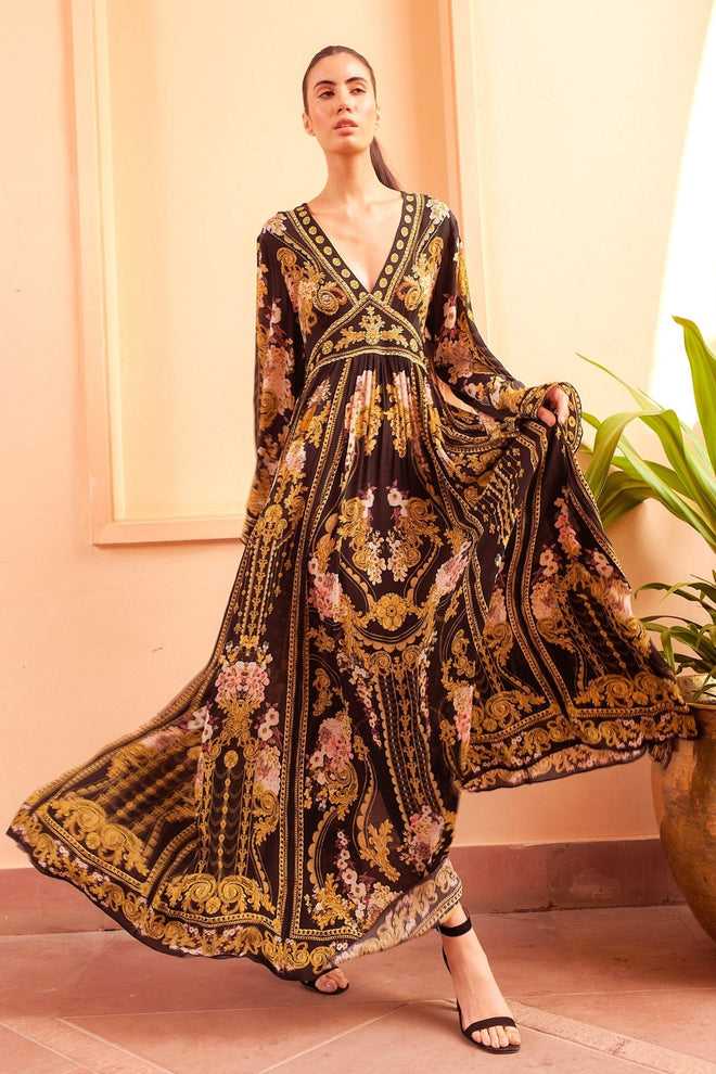 GOLDEN GIRL MAXI DRESS W FLARED SLEEVES - Czarina