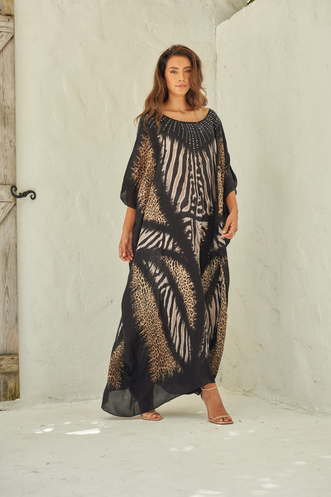 WILD ELEGANCE ROUND-NECK LONG KAFTAN