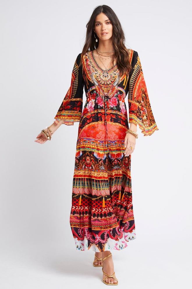 SHE WAS POWERFUL V NECK TIER MAXI DRESS - Czarina