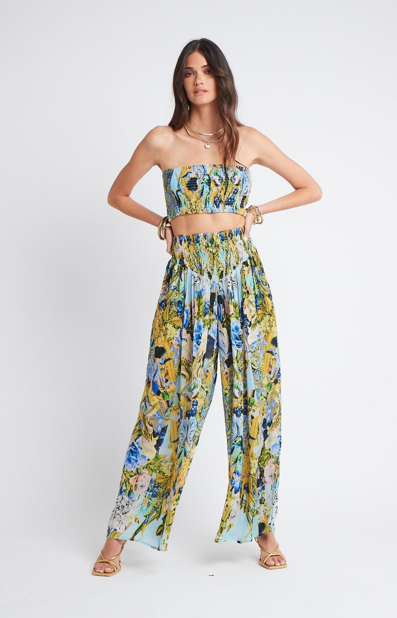 SUMMER BLUES SHIRRED PANTS - Czarina